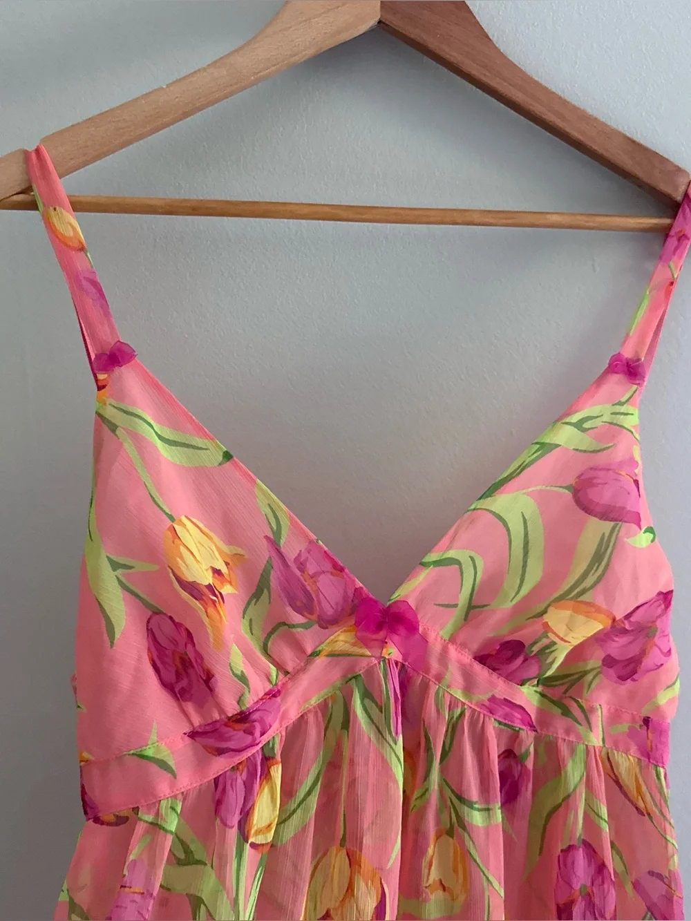 Betsey Johnson Intimates Vintage Peach Sheer Tulip Print Babydoll Lingerie Large